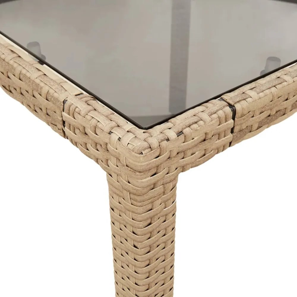 bézs polyrattan üveglapos kerti asztal 190 x 90 x 75 cm
