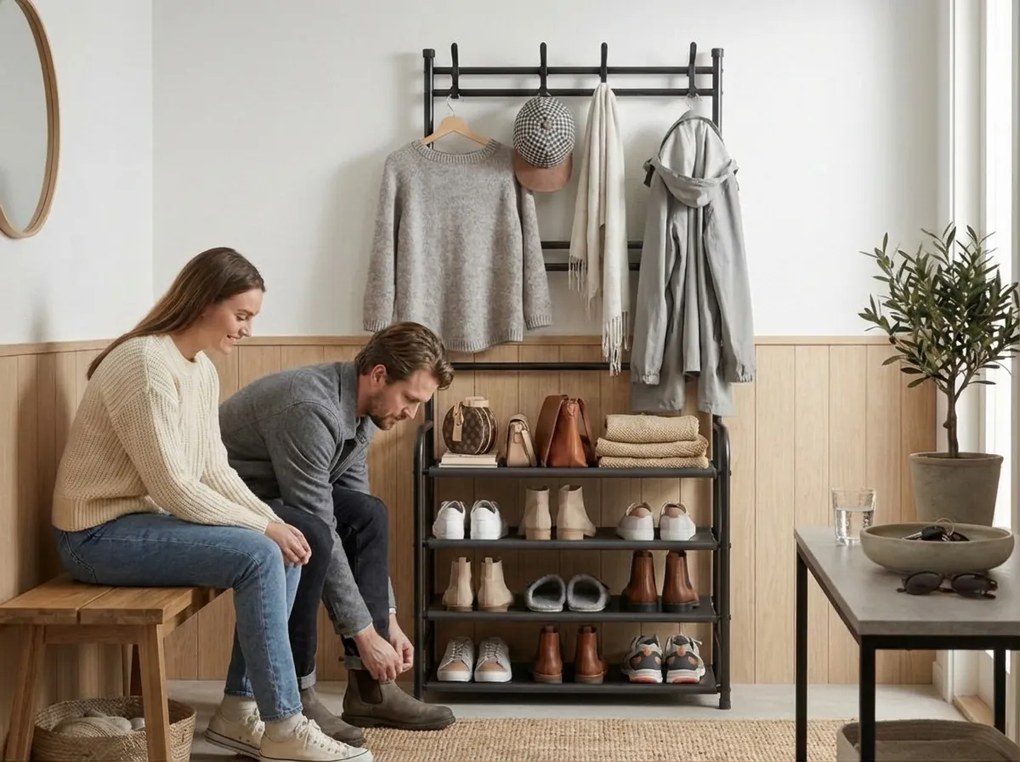 Fogas cipőtartóval CLOTHORY 80x152 cm, fekete