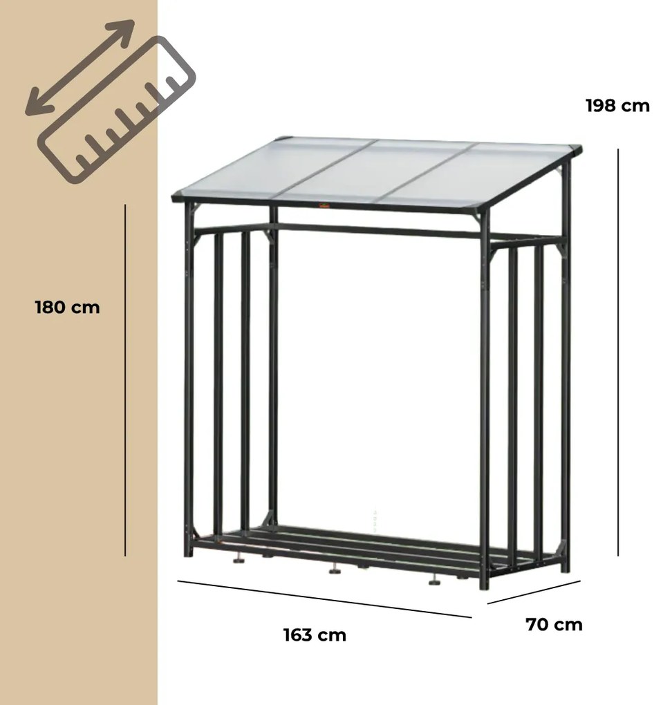 CORINA tüzifaház, 198x163x70cm, antracit/zöld Gardebruk