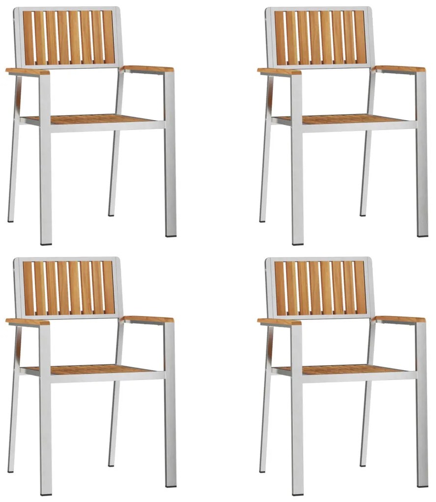 5 Részes Kerti Étkezőszett Tömör Fa Tikfa, Kültéri Étkezőasztal 150x90x75 cm Tömör Fa Tikfa, Rakásolható Kerti Székek 4 db Tömör Fa Tikfa és Fém