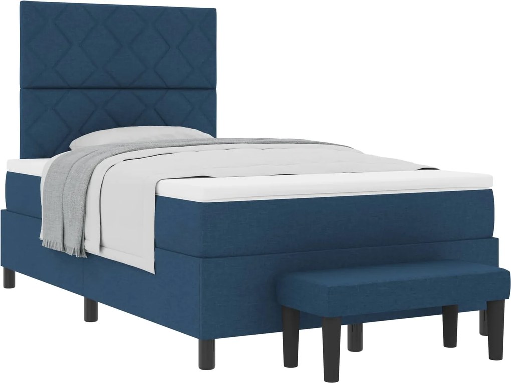vidaXL Boxrugós ágy matracmal fejtámlával Kék 120 x 200 cm szövet
