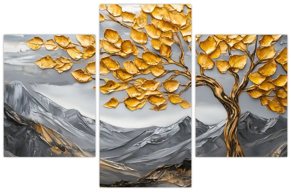 Kép – Fa arany levelekkel (90x60 cm)