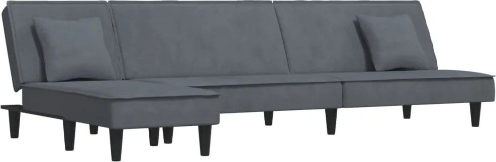 vidaXL sötétszürke L-alakú bársony kanapéágy 255x140x70 cm