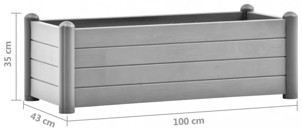 kőszürke kerti PP magaságyás 100 x 43 x 35 cm