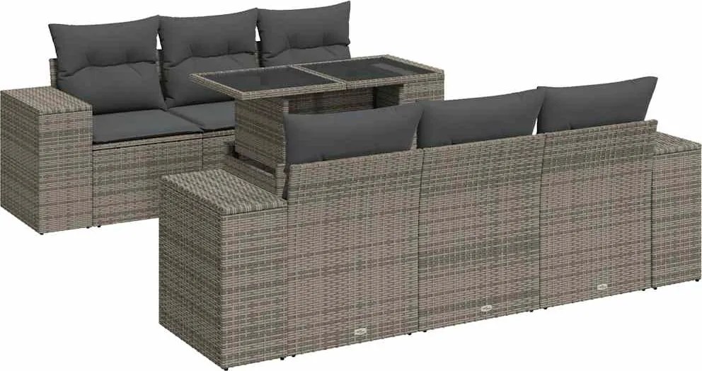 vidaXL 7 részes szürke polyrattan kerti ülőgarnitúra párnákkal