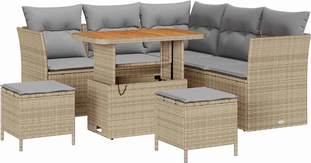 vidaXL Kerti Kanapé Szett 8 pcs Bézs polirattan