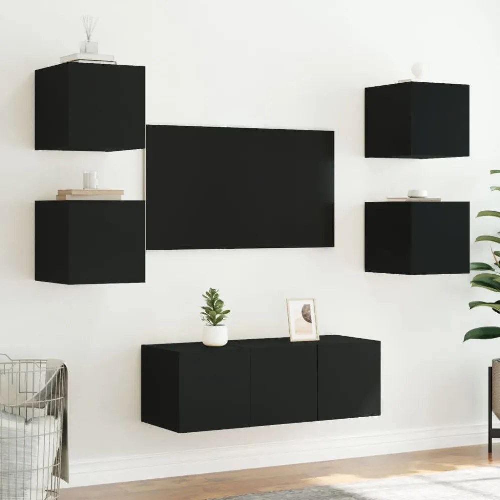 fekete fali TV-szekrény LED-világítással 30,5x35x30 cm