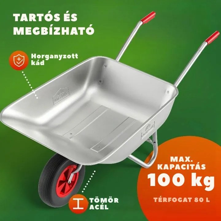 LARRY horganyzott talicska, max. kapacitás 80l/100kg, ezüst/fekete Gardebruk