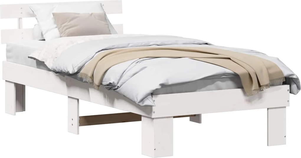 vidaXL Ágykeret fejtámlával Fehér 100 x 200 cm Tömör fenyőfa