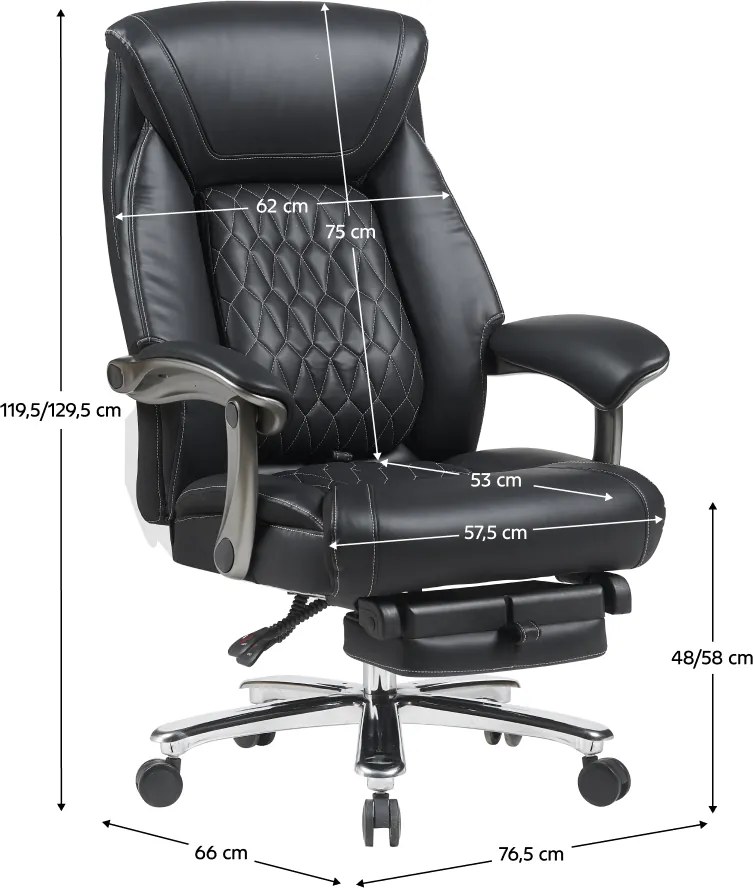 Irodai szék, fekete ekobőr/króm, teherbírás 150 kg, URIEN