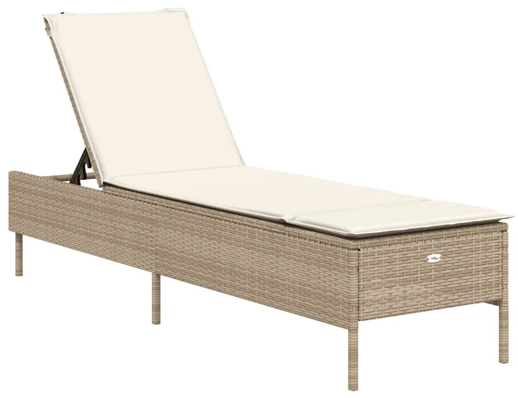 Bézs polyrattan napozóágy párnával