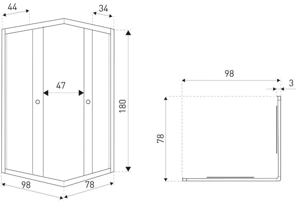 OLGA SQ 100x80 szögletes zuhanykabin zuhanytálca nélkül