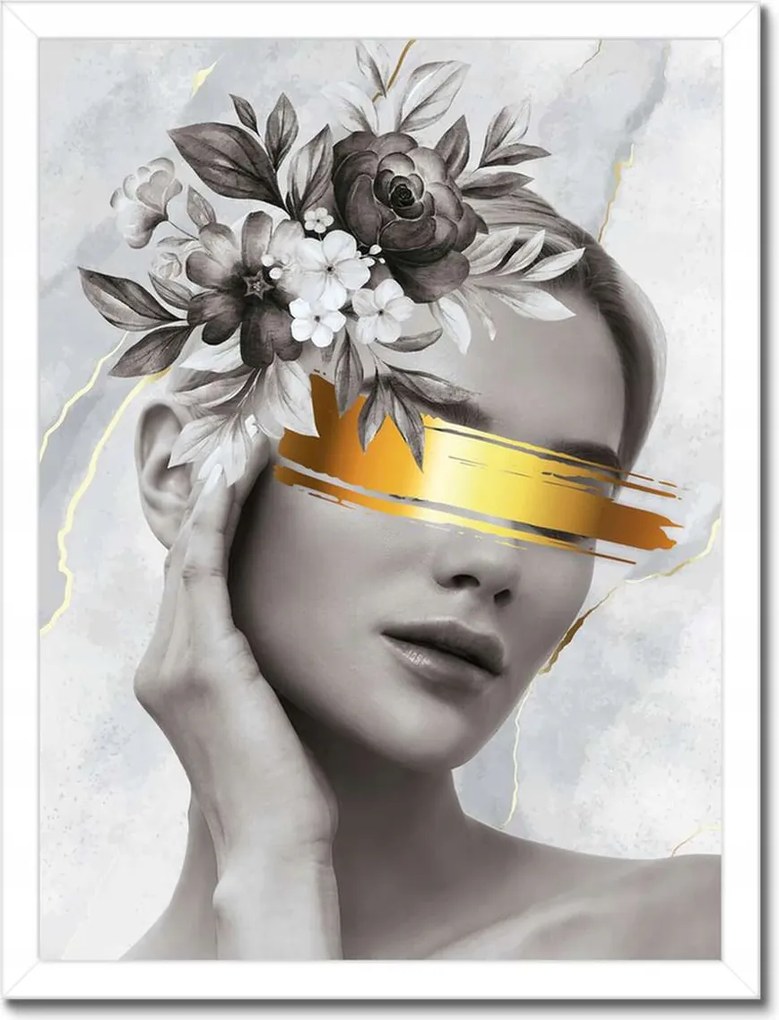 Poszter fehér keretben 30x40 Női portré arany karszalag