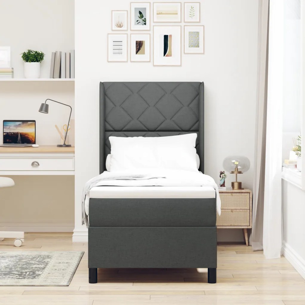 Boxspring Ágy Matrac Közepes Szürke 90x190 cm Szövet