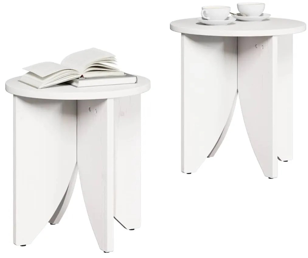 Dohányzóasztal 2 pcs Fehér 41.5 x 41.5 x 44 cm Tömör fenyőfa