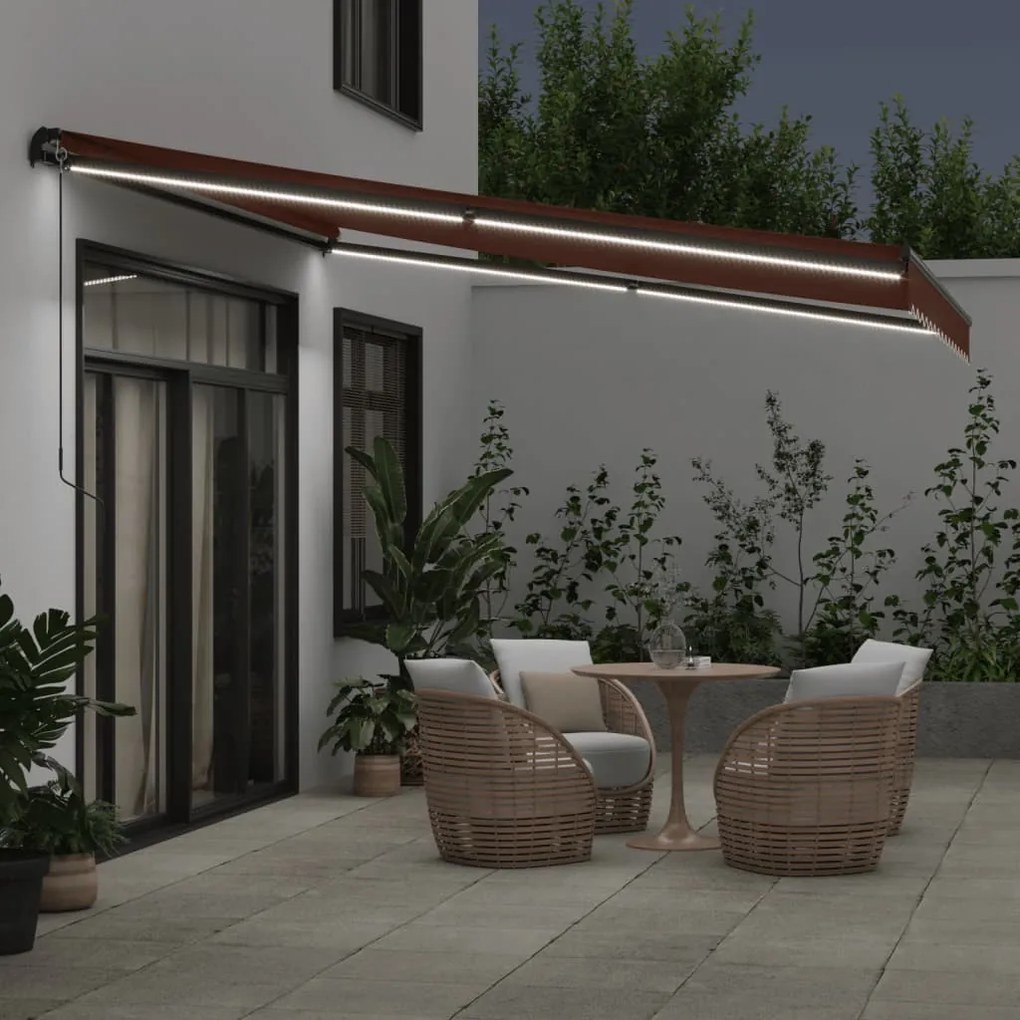 barna kézzel kihúzható LED-es napellenző 400 x 350 cm