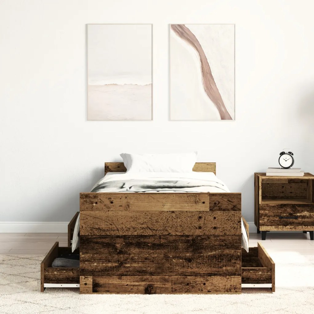 Ágykeret Mattress Nélkül Régi Fa 75x190 cm Mérnöki Fa