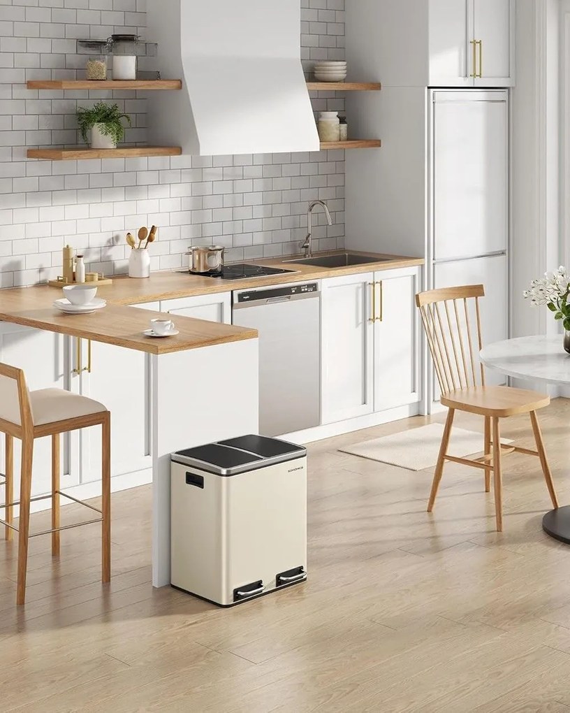 SORT hulladékgyűjtő tartály 30l (2×15l), bézs/ezüst/fekete SongmicsHome