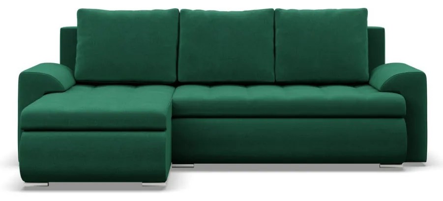 Tokio sarokkanapé, 2 ágyneműtartóval, bársony, baloldali, zöld