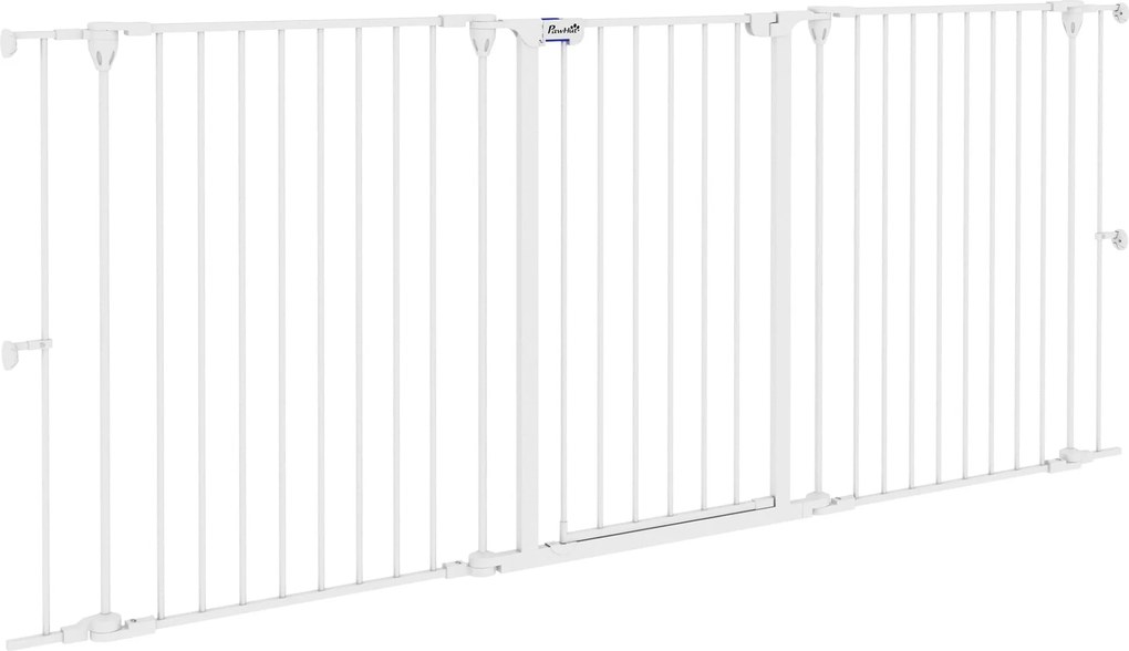 PawHut Acél Kutyaelzáró 206x90 cm Pet Gate Összecsukható 3 Panel Kettős Zárral és Segéd Zárási Funkcióval Ajtóra, Folyosóra, Lépcsőházba - Fehér | Aos