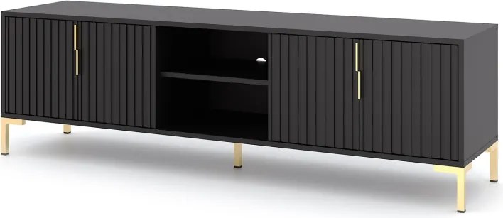 TV szekrény 4 ajtós fekete / fekete matt színkombinációban – FLINN FL01