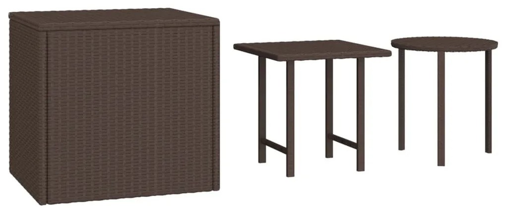 3 db barna polyrattan kerti kisasztal