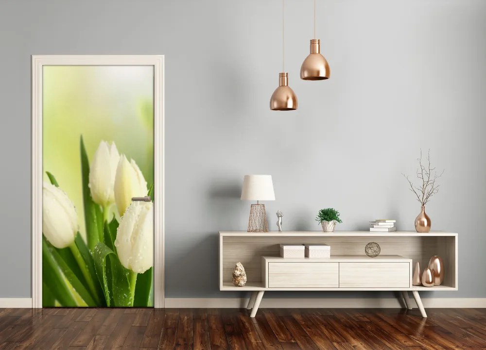 Poszter tapéta ajtóra fehér tulipán 75x205 cm