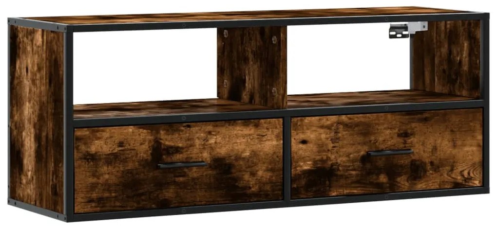 füstös tölgy színű szerelt fa és fém TV-szekrény 100x31x39,5 cm