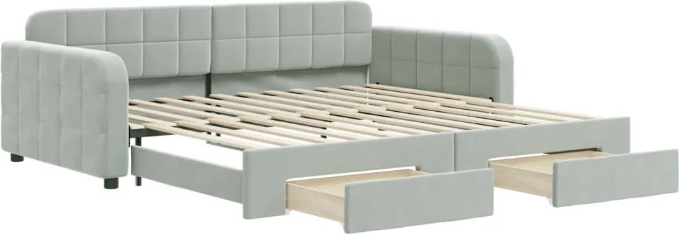 vidaXL világosszürke kihúzható bársony heverő fiókkal 100 x 200 cm