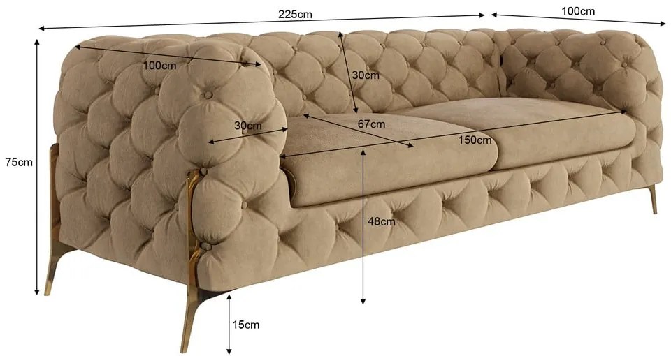 Világosbarna bársony kanapé 225 cm Chelsea Bis – Ropez