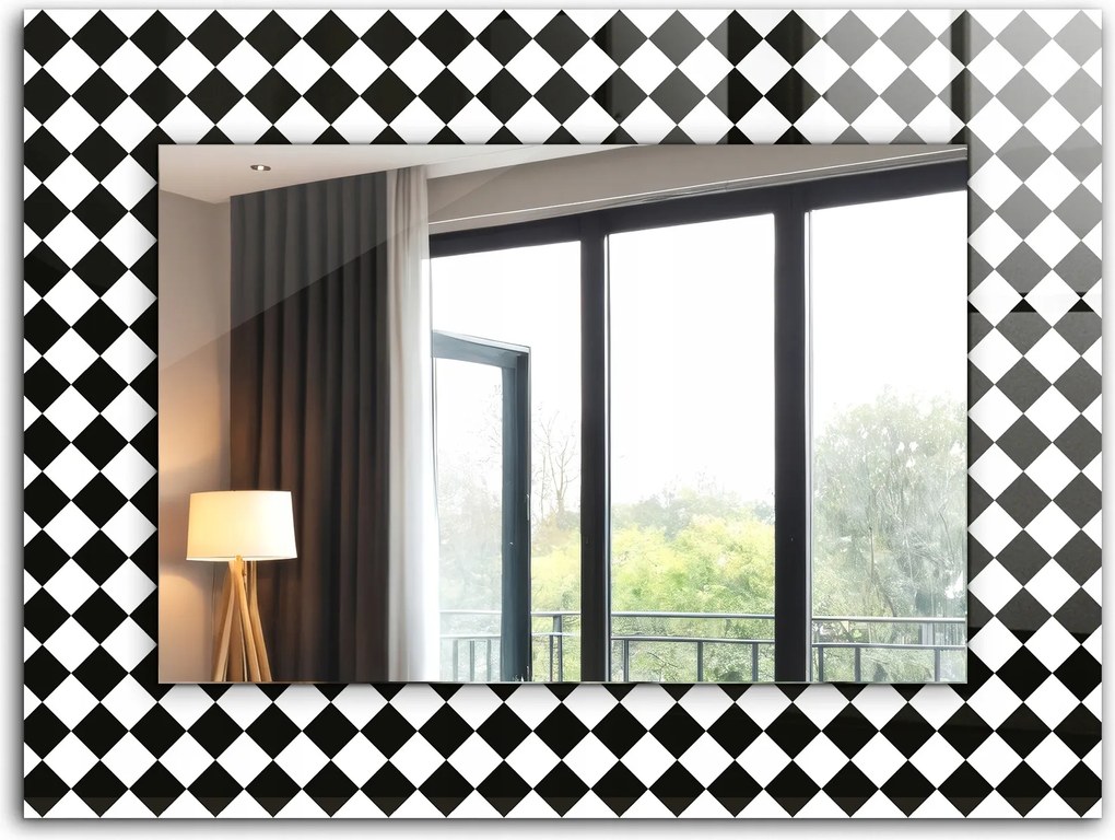 Dekoratív fali tükör nyomott mintás dekor 80x60 cm Fekete-fehér kockás