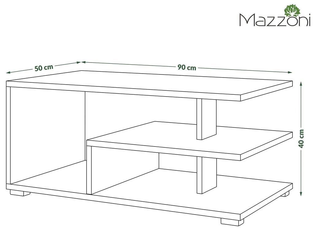 Mazzoni LINK Arany Tölgy/Fekete - MODERN DOHÁNYZÓASZTAL POLCCAL