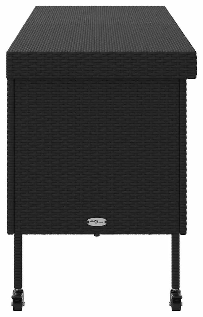 fekete polyrattan kerti tárolóláda kerekekkel 160x55x75 cm