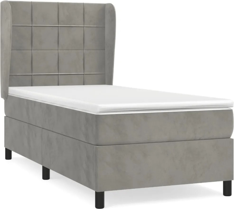 vidaXL világosszürke bársony rugós ágy matraccal 90x190 cm