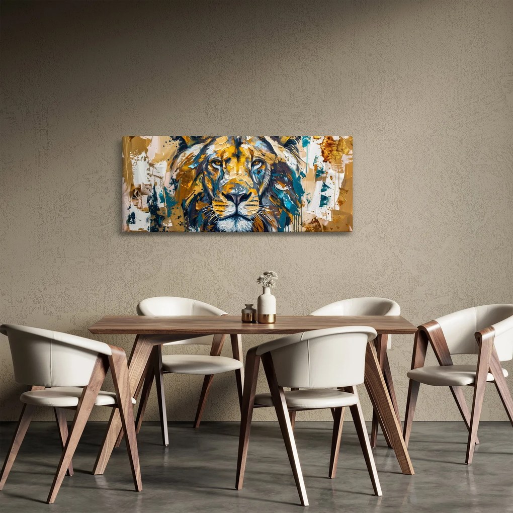 Kép - Absztrakt olajfestmény oroszlánnal (120x50 cm)