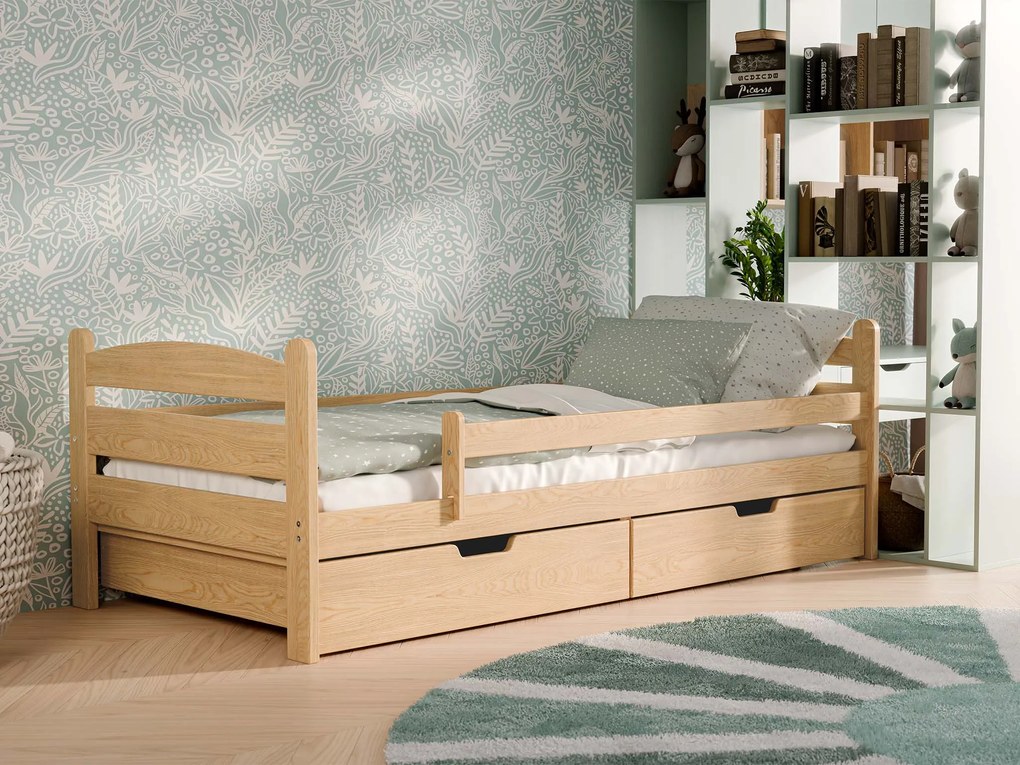 Wilsondo MAURITIUS tömör fa gyerekágy leesésgátlóval 90x200 - natúr borovi