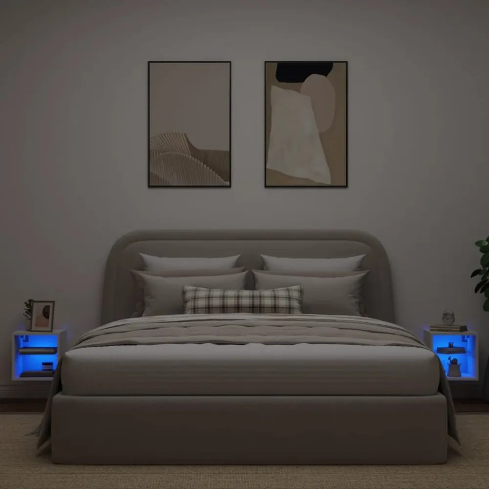 2 db fehér falra szerelhető TV-szekrény LED-ekkel 30x28,5x30 cm