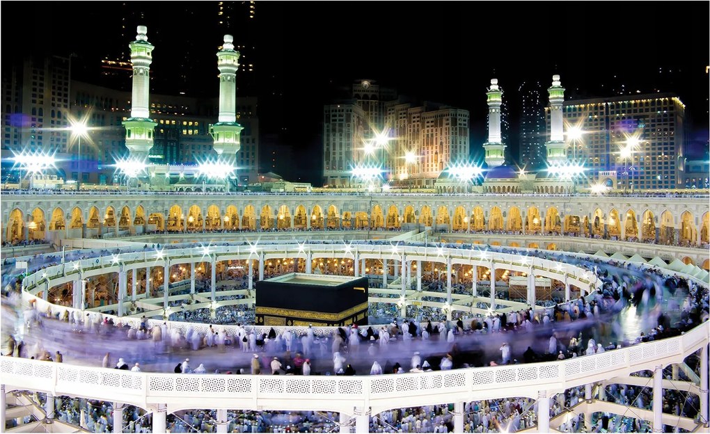 Fotótapéta Kaaba Mekka Al-Haram éjszaka zarándokok minaret 200x140 +ragasztó