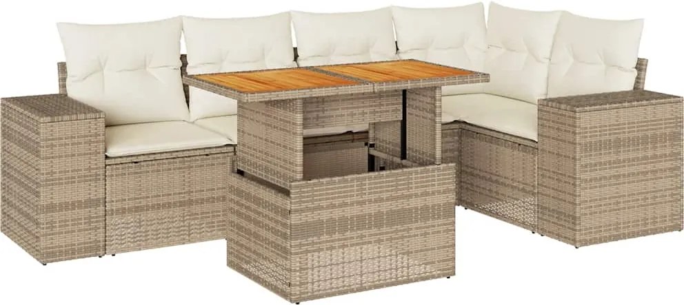vidaXL 6 részes bézs polyrattan kerti ülőgarnitúra párnával