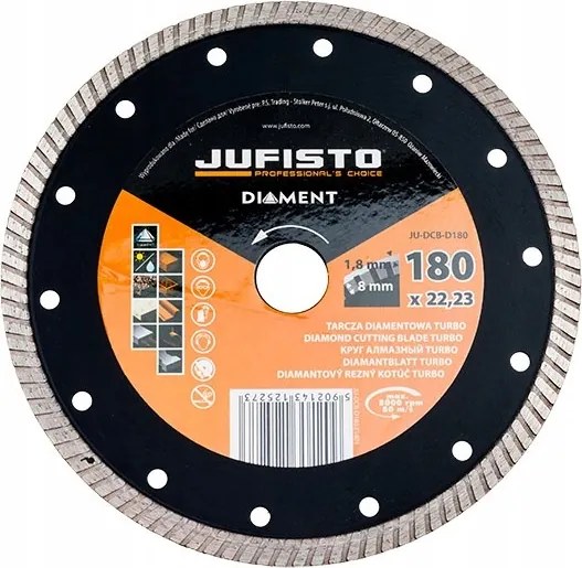 Gyémánttárcsa 180x22,2 Tetőcserép, Tégla, Beton