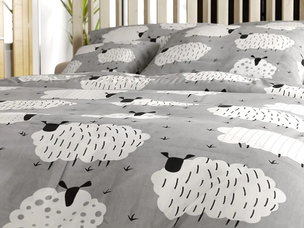 Pamut ágynemű SHEEP POLY szürke Ágyneműhuzat mérete: 70 x 90 cm | 140 x 200 cm