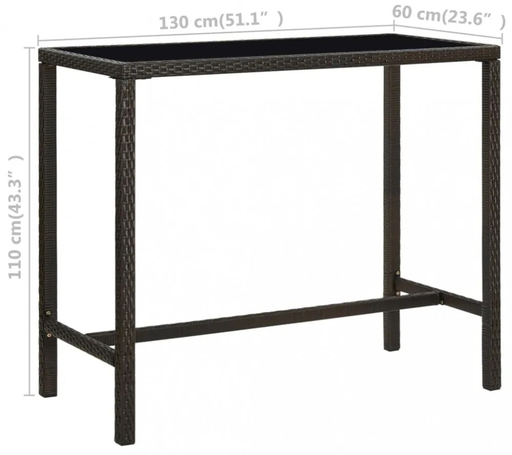 barna polyrattan és üveg kerti bárasztal 130 x 60 x 110 cm