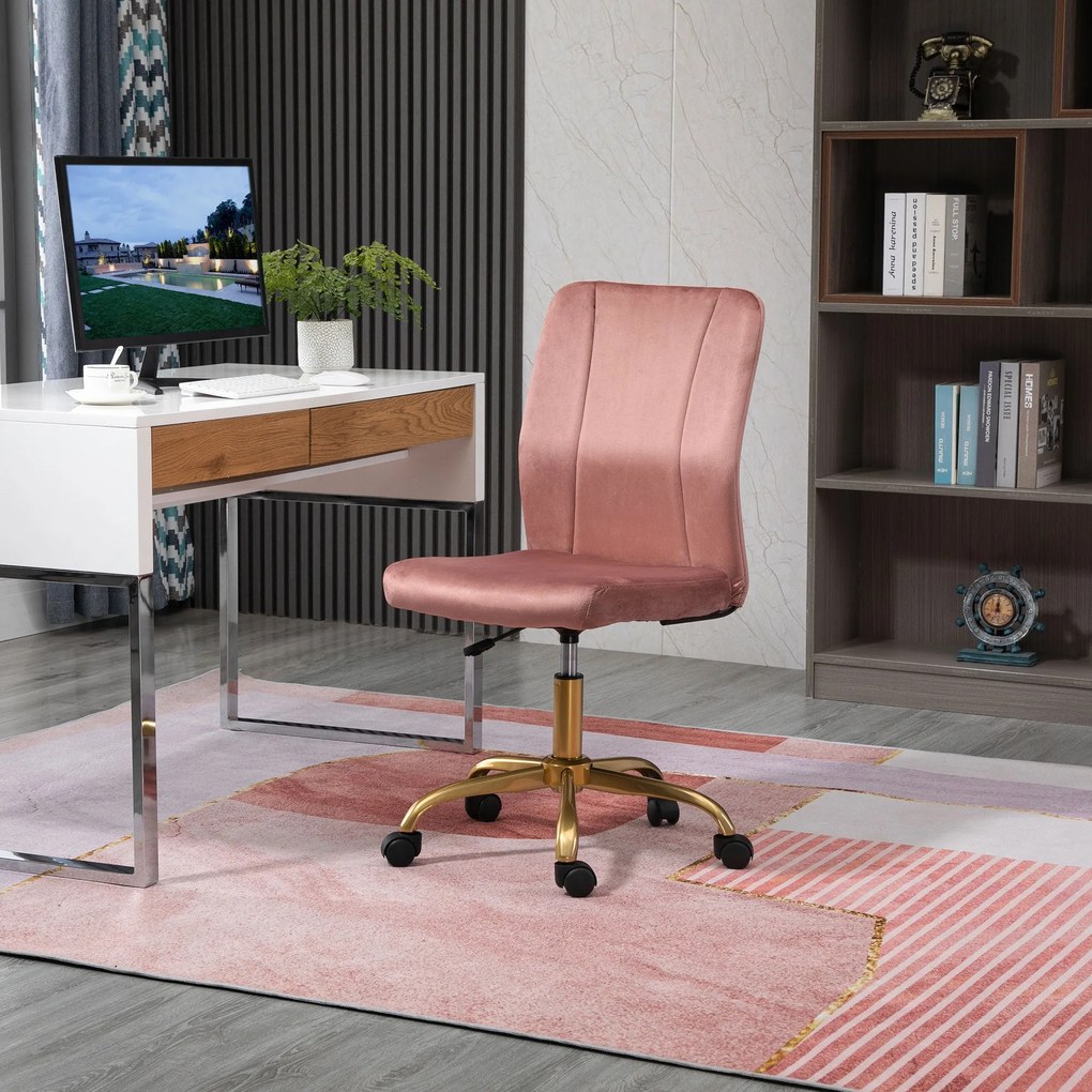 Vinsetto Modern Dizájnú Irodai Szék, 360°-ban Forgatható Ergonomikus Ívelt Hátával, Magasság Állítható, Bárca Kárpitozás, 56 x 60 x 102 cm, Rózsaszín