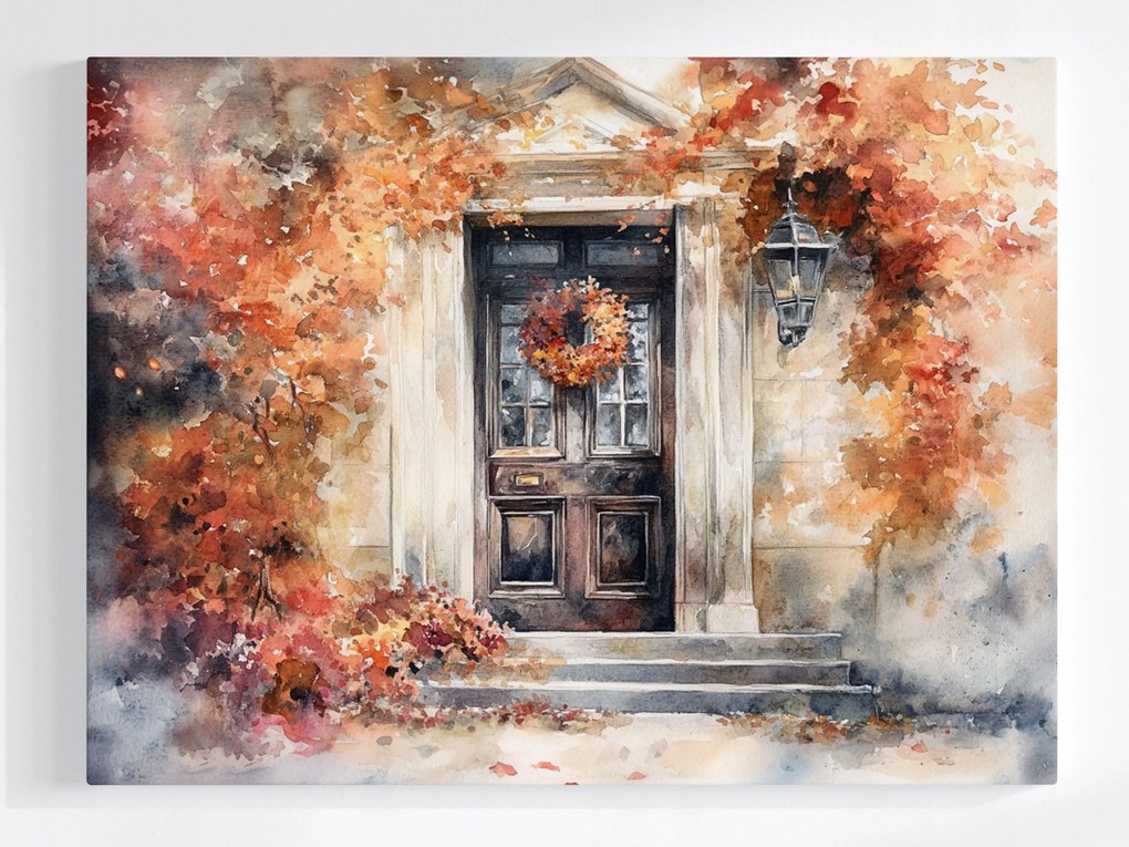 Vászonkép Canvas Város Ház Ajtó Koszorú Ősz Dekoráció 100x75