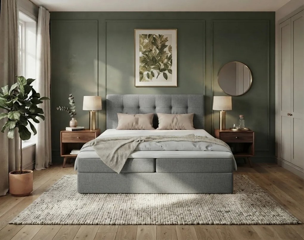 Kárpitozott boxspring ágy DIRELIS TRINITY 160x200 cm szürke Matrac: Bonell rugós matrac