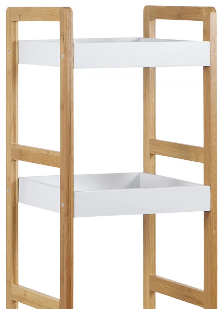 Dr-013-5 Etajeră De Bambus Culoare Natur,5 Rafturi Din MDF Alb, Rezistă Pînă La 15 Kg.