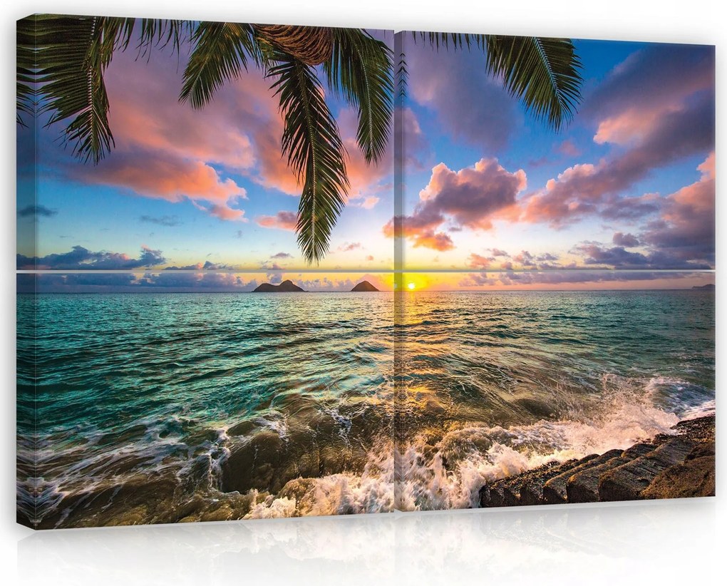 Vászonkép 120x80 Trópusi óceáni paradicsom hajnal/alkonyat tengerpart pálmafák