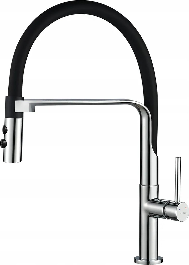 Konyhai Csaptelep Álló Kifolyócső 2 Funkciós Mágnessel Fekete Króm
