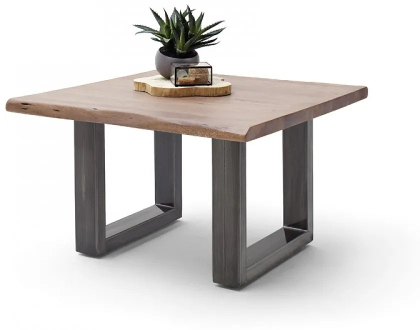 CARTAGENA dohányzó asztal akácfa 75x75cm - U alakú antikolt lábbal - Dió