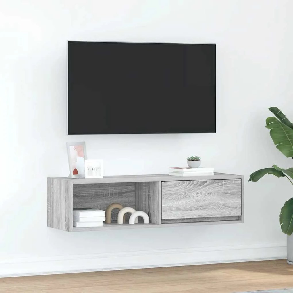 szürke sonoma színű szerelt fa TV-szekrény 100x31x25,5cm